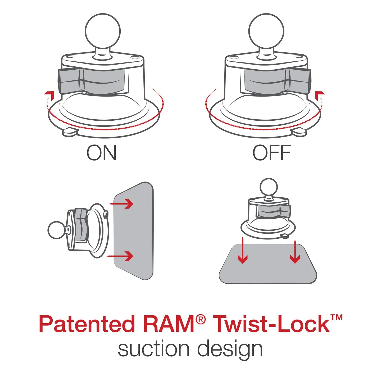 RAM® Twist-Lock™ Suction Cup Base with Ball ram mount