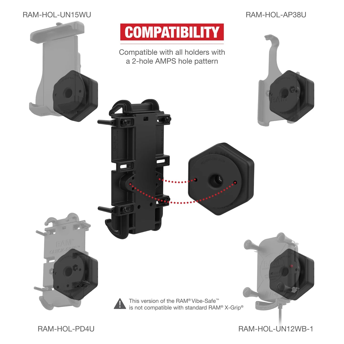 RAM® Vibe-Safe™ with NPT Adapter for 2-Hole Holders ram mount
