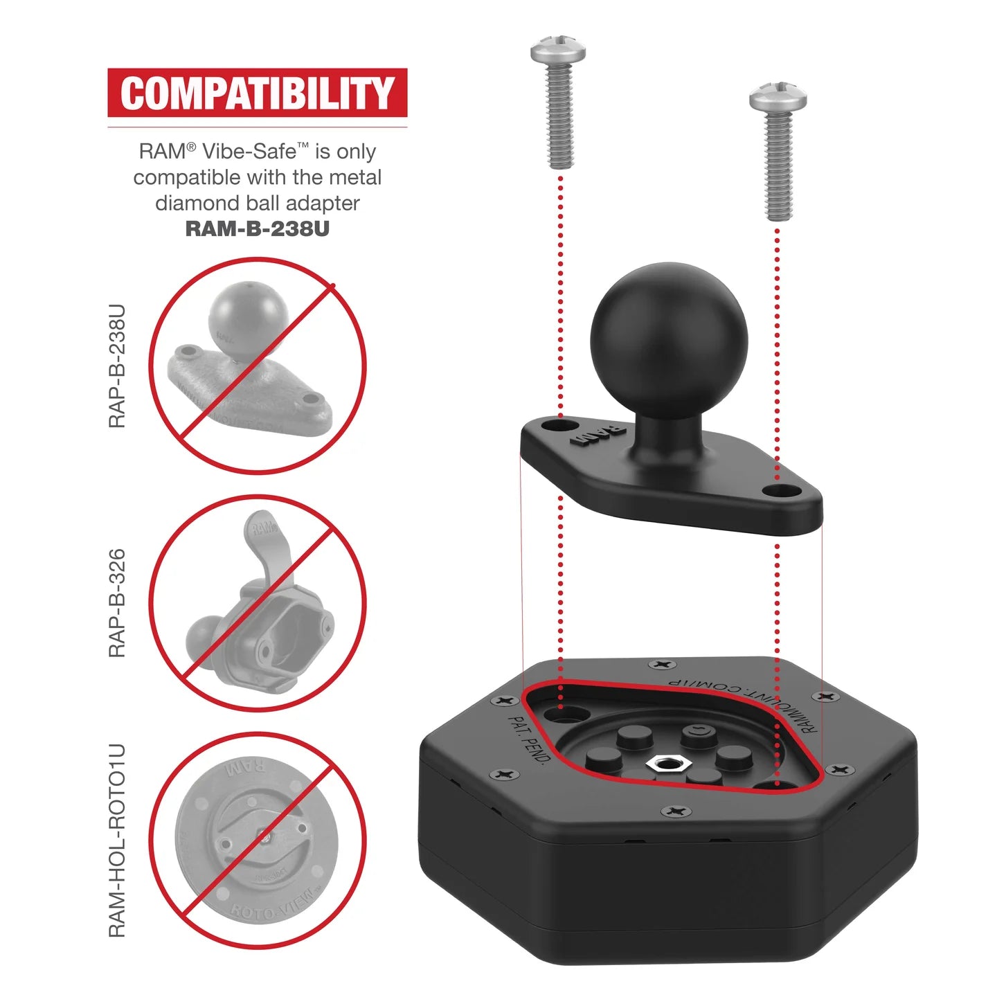 RAM® Vibe-Safe™ with NPT Adapter for 2-Hole Holders ram mount