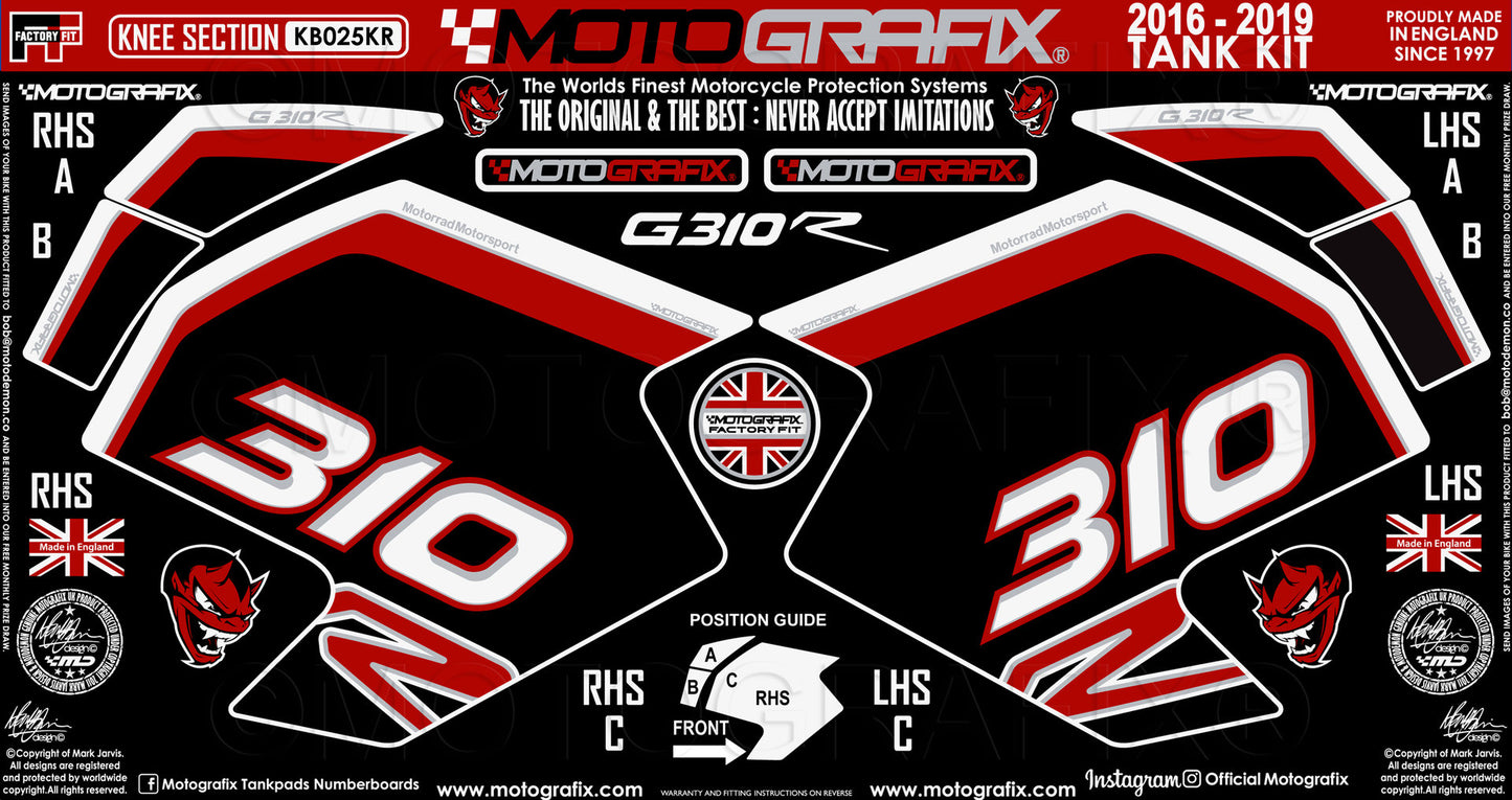 Motografix Tank / Knee Section Paint Protector For BMW G310R (2016-19) Motografix