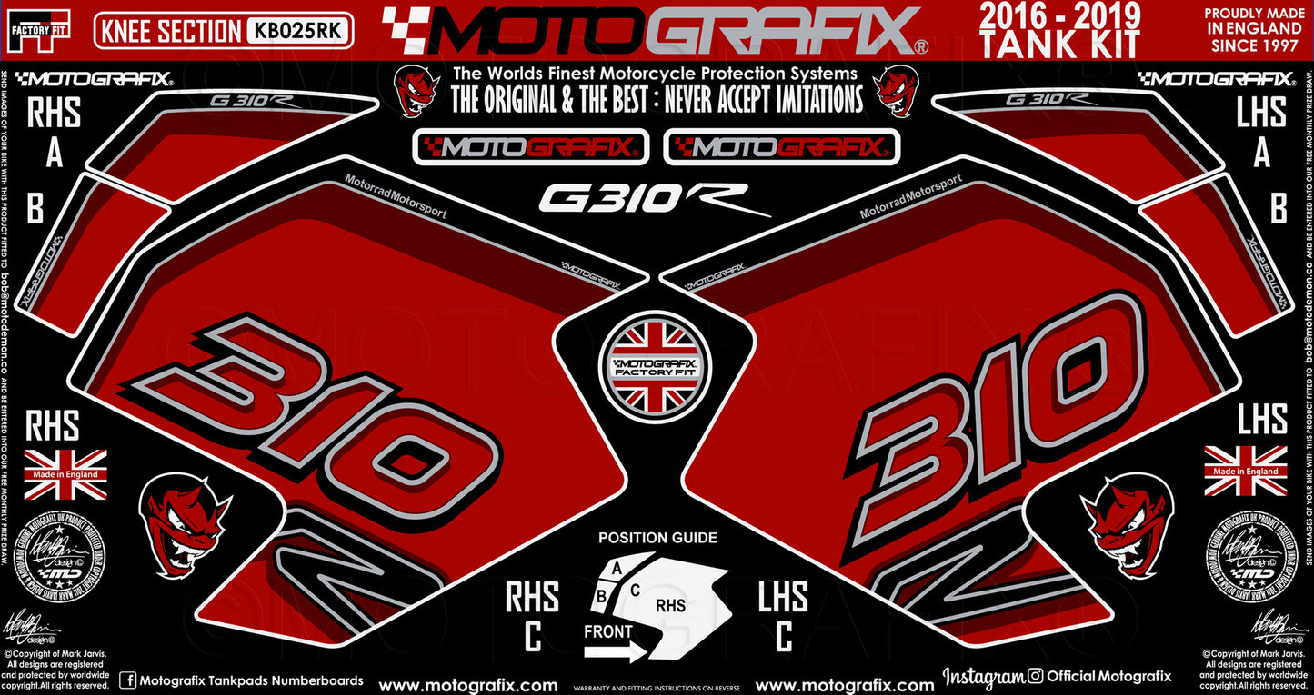 Motografix Tank / Knee Section Paint Protector For BMW G310R (2016-19) Motografix