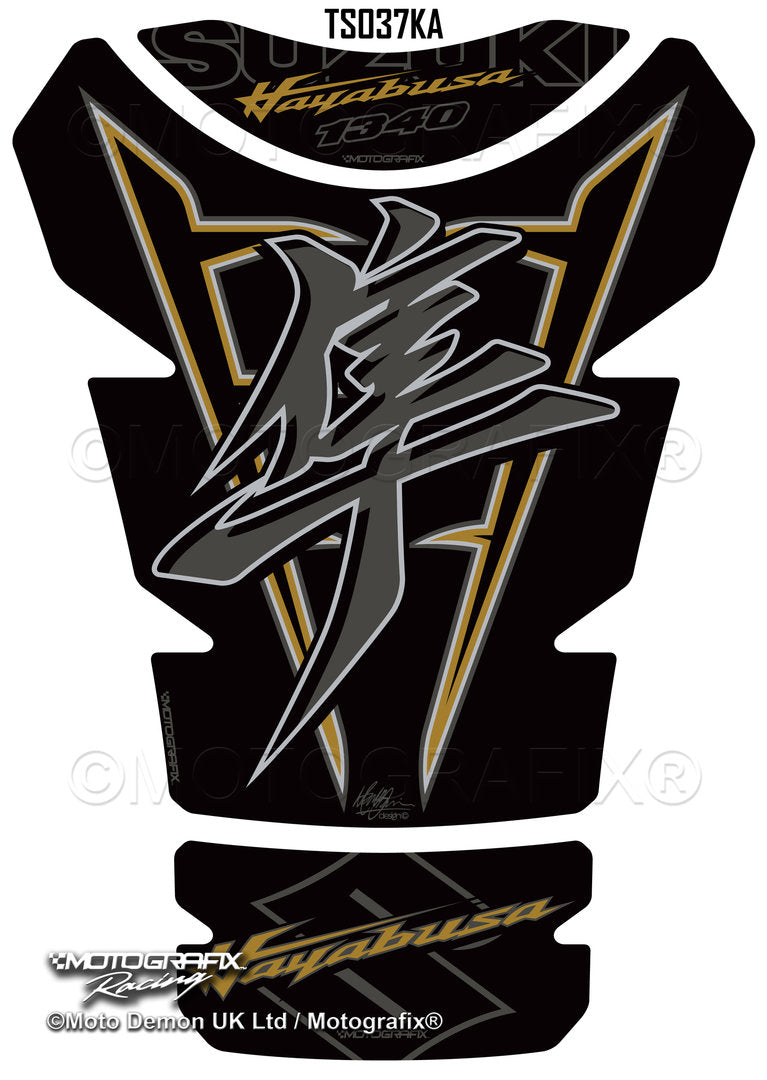 Motografix 3D Gel Tank Pad Protector For Suzuki GSX1300R Hayabusa (2021+) (Black/Gold) Motografix
