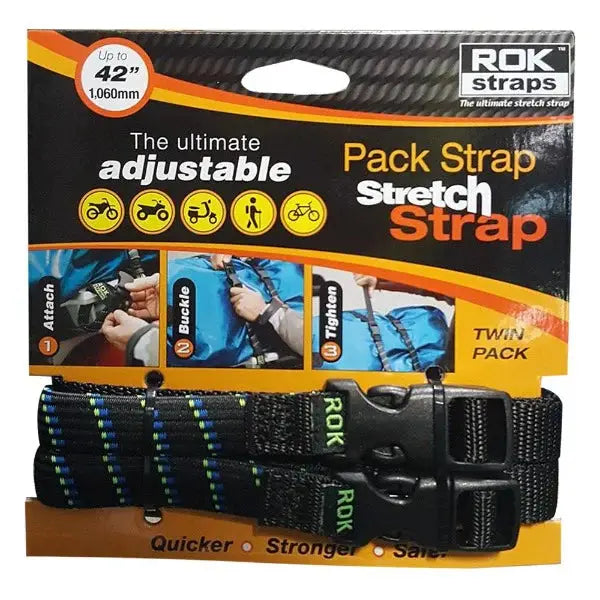ROK Straps Adjustable 18-60" Black Motorcycle Cargo Straps 