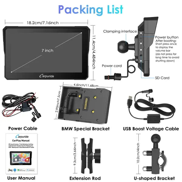 Carpuride W702B Wireless Portable Motorcycle Stereo with BMW Motorcycles Bracket Carpuride