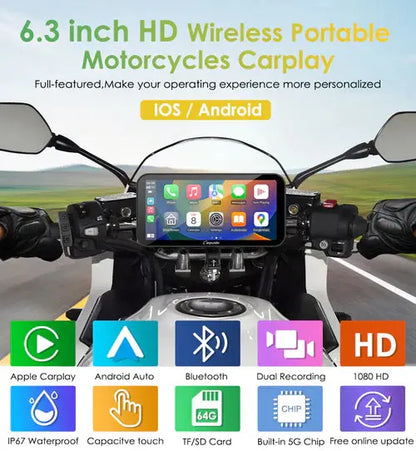 Carpuride W603 Wireless Portable Motorcycle Stereo with HD 1080P Dual Cameras Carpuride