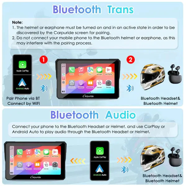 Carpuride W702B Wireless Portable Motorcycle Stereo with BMW Motorcycles Bracket Carpuride