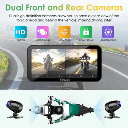 Carpuride W603 Wireless Portable Motorcycle Stereo with HD 1080P Dual Cameras Carpuride