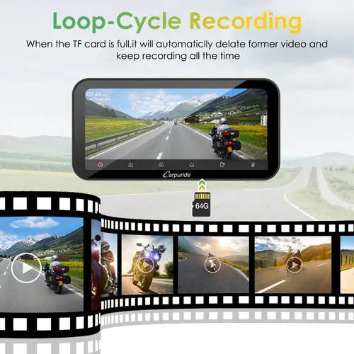 Carpuride W603 Wireless Portable Motorcycle Stereo with HD 1080P Dual Cameras Carpuride