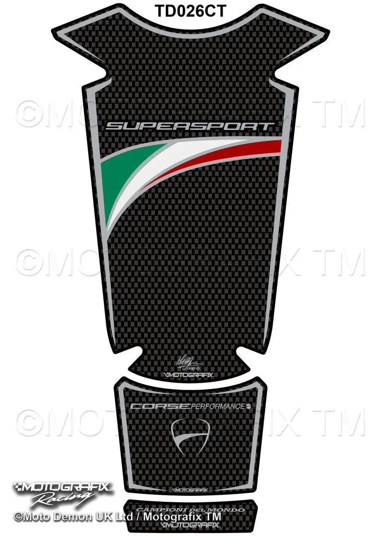 Motografix 3D Gel Tank Pad Protector For Ducati Supersport (2016-19) (Carbon) 