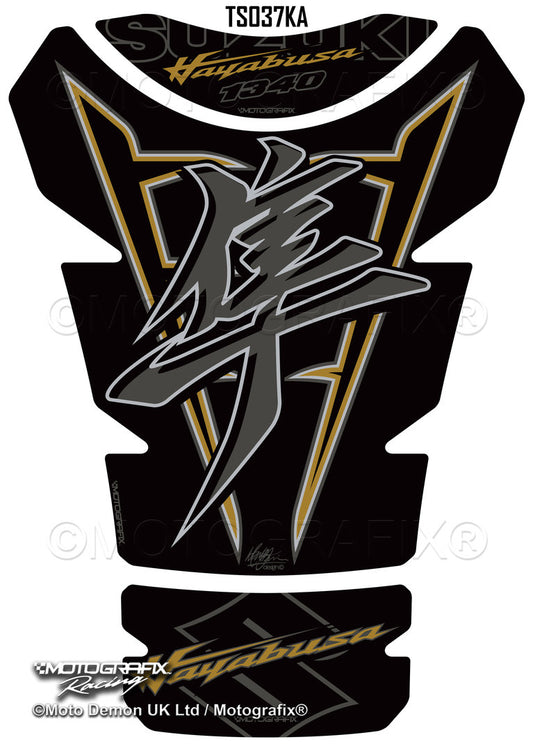 Motografix 3D Gel Tank Pad Protector For Suzuki GSX1300R Hayabusa (2021+) (Black/Gold) Motografix